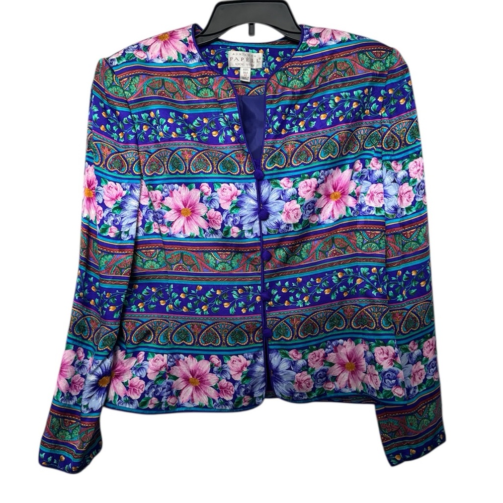 Vintage Adrianna Papelle Silk Floral Blazer